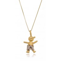 Pingente Menino Duas Cores + Corrente Veneziana Em Ouro 18k